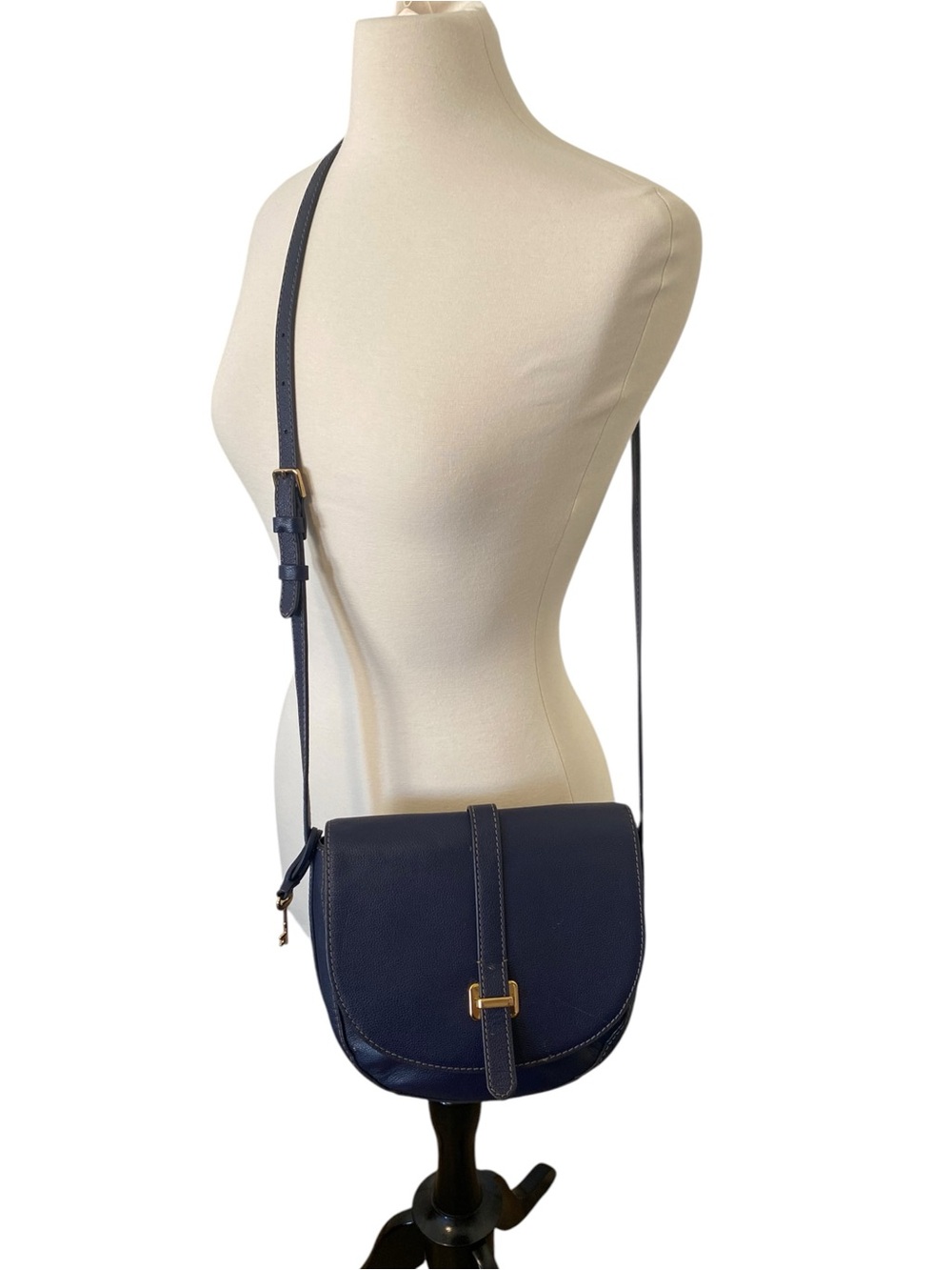 Fossil Emery Crossbody Bag Navy Blue Leather Saddle Shoulder Bag